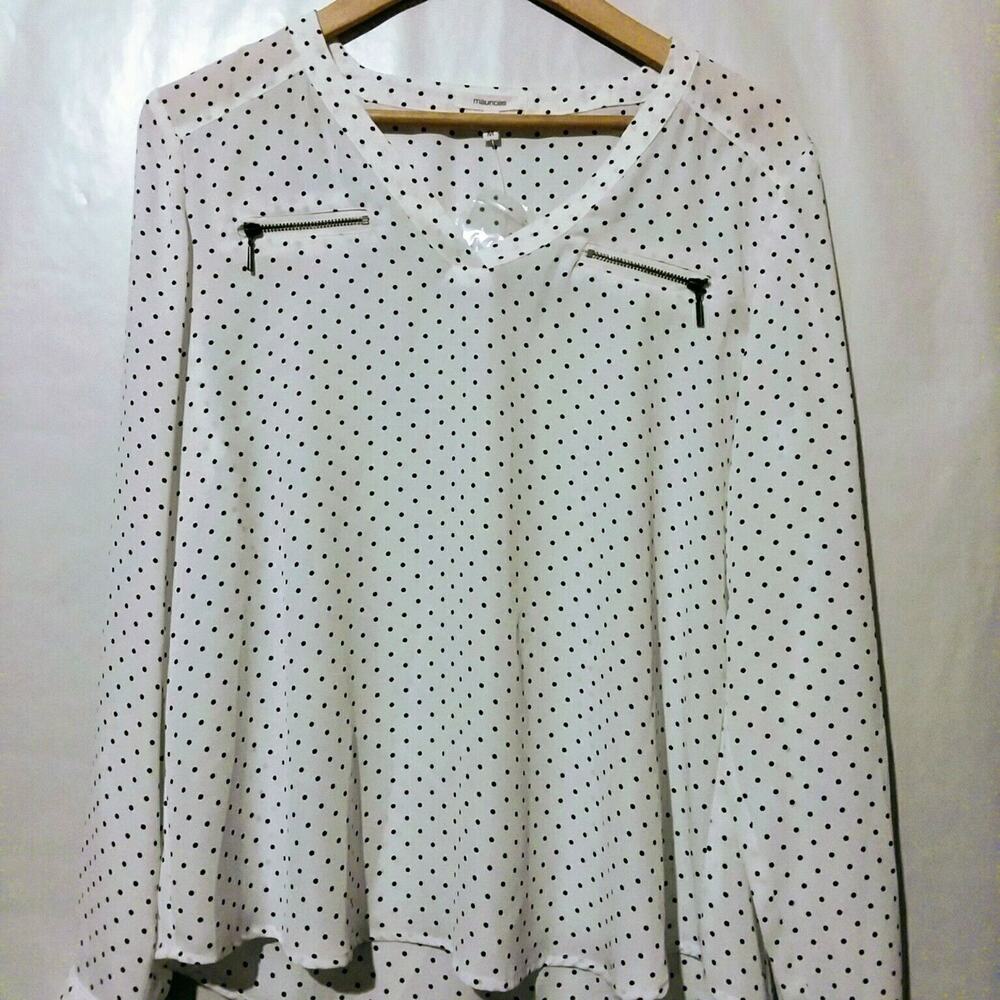 Maurices White & Black Polka Dot Button Up Long Sleeve Top Medium NWT
